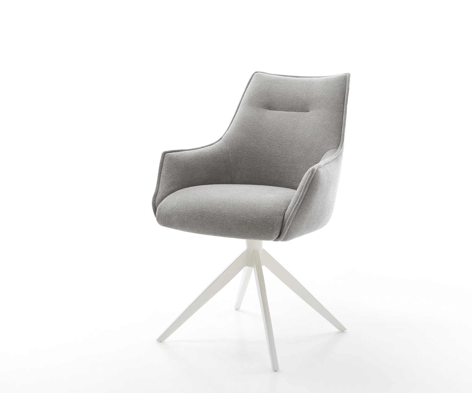 DELIFE Drehstuhl Alja-Flex mit Armlehnen Strukturstoff Soft Grau Kreuzgestell breit Weiß 360° drehbar Wippfunktion Taschenfederkern, Esszimmerstühle Image