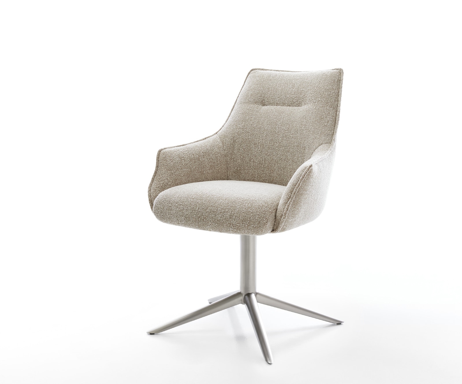 DELIFE Drehstuhl Alja-Flex mit Armlehnen Webstoff Soft Beige Fußkreuz Edelstahl 360° drehbar Wippfunktion Taschenfederkern, Esszimmerstühle Image