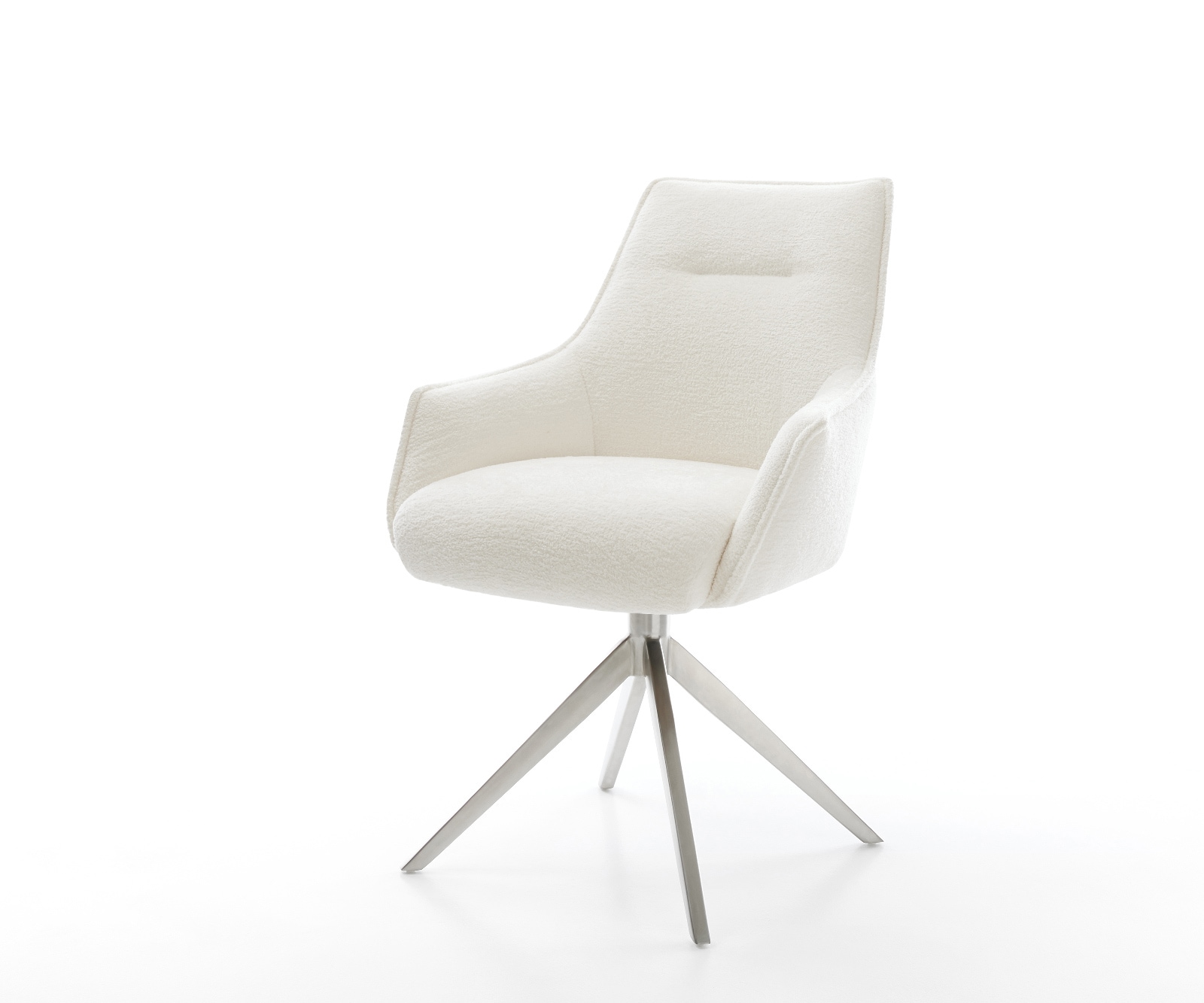 DELIFE Drehstuhl Alja-Flex mit Armlehnen Bouclé Soft Beige Kreuzgestell breit Edelstahl 360° drehbar Wippfunktion Taschenfederkern, Esszimmerstühle Image