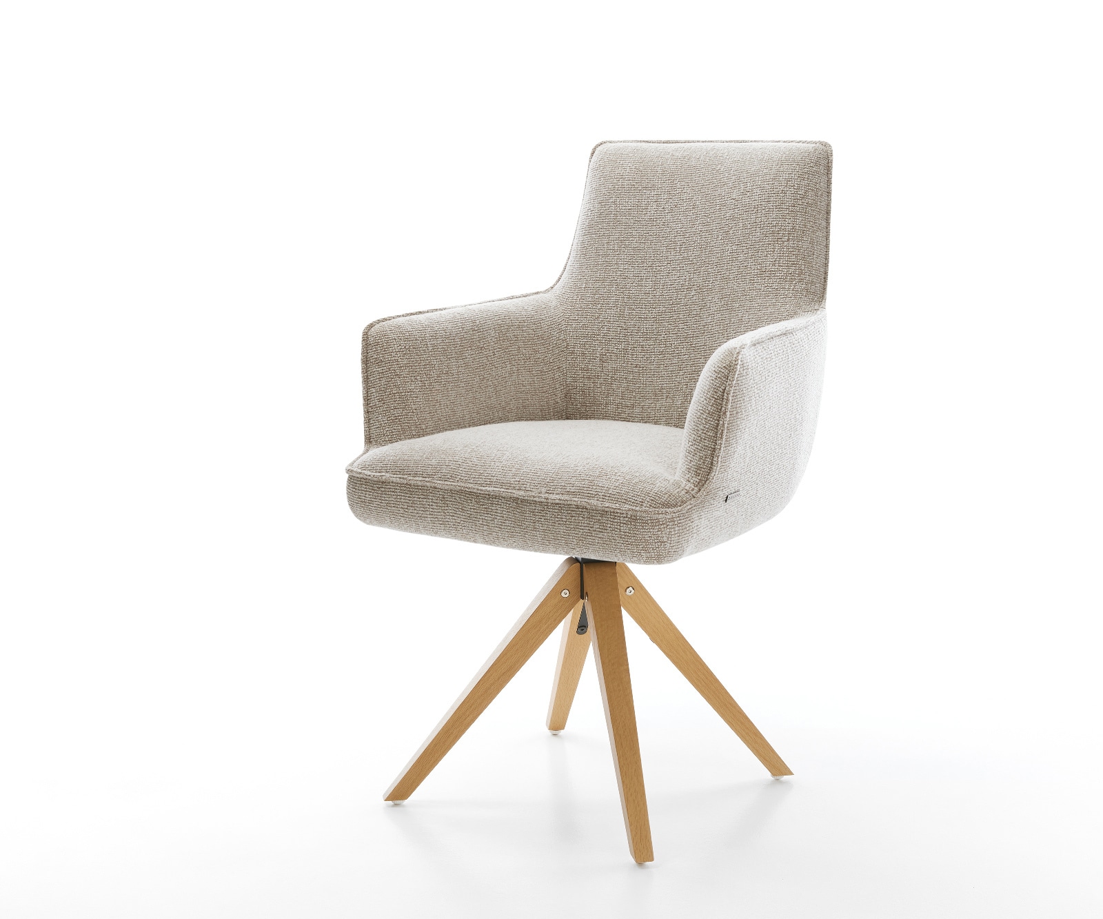 DELIFE Drehstuhl Heira-Flex mit Armlehnen Webstoff Soft Beige Holzgestell kantig Natur 180° drehbar Taschenfederkern, Esszimmerstühle Image