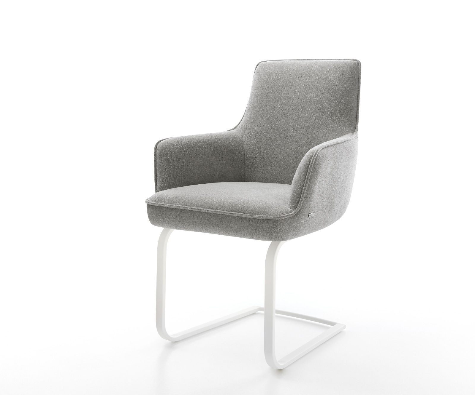 DELIFE Freischwinger Heira-Flex mit Armlehnen Strukturstoff Soft Grau Freischwinger flach Weiß Taschenfederkern, Esszimmerstühle Image