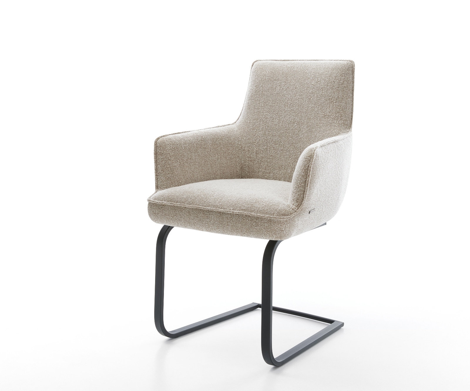 DELIFE Freischwinger Heira-Flex mit Armlehnen Webstoff Soft Beige Freischwinger flach Schwarz Taschenfederkern, Esszimmerstühle Image
