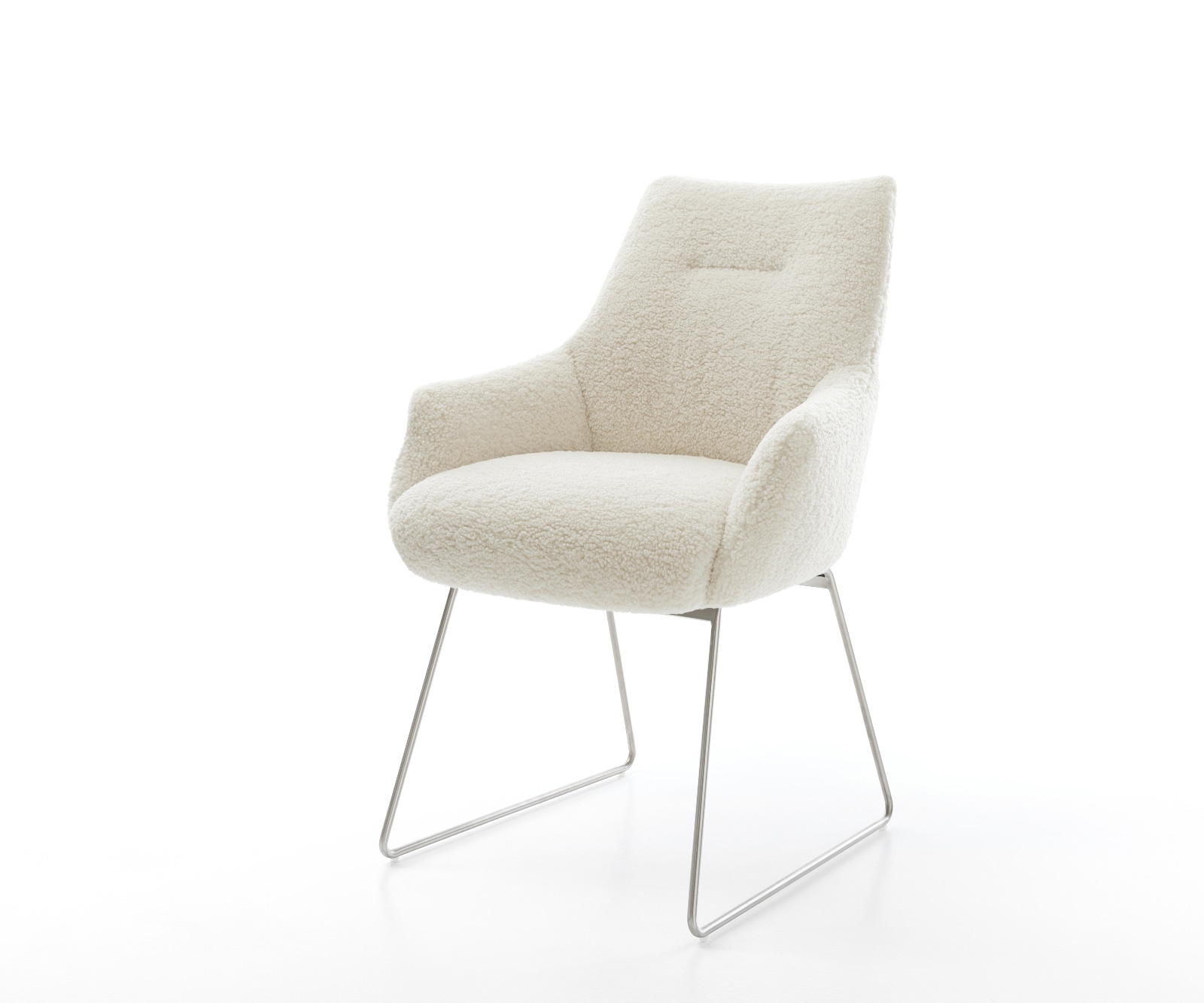 DELIFE Esszimmerstuhl Alja-Flex mit Armlehnen Teddystoff Beige Kufengestell Edelstahl Taschenfederkern, Esszimmerstühle Image