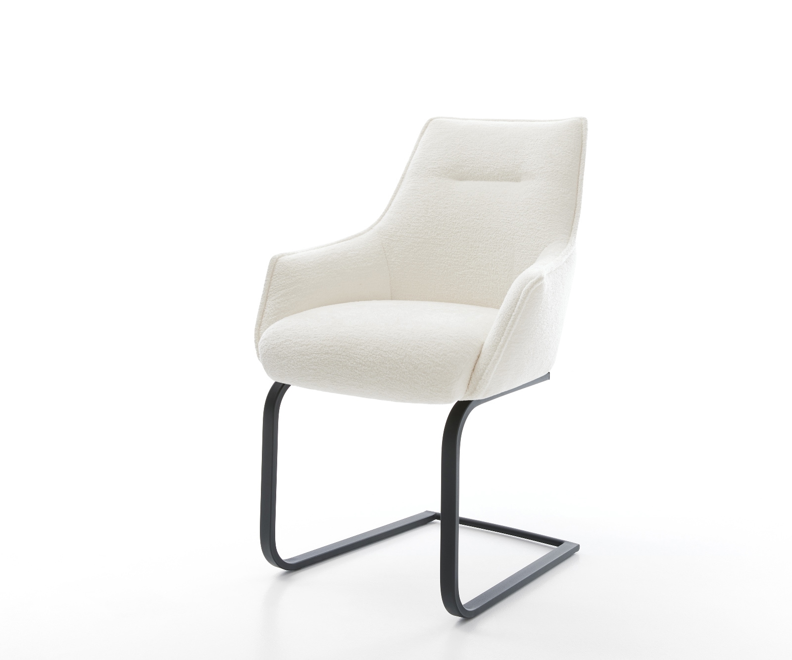 DELIFE Freischwinger Alja-Flex mit Armlehnen Bouclé Soft Beige Freischwinger flach Schwarz Taschenfederkern, Esszimmerstühle Image