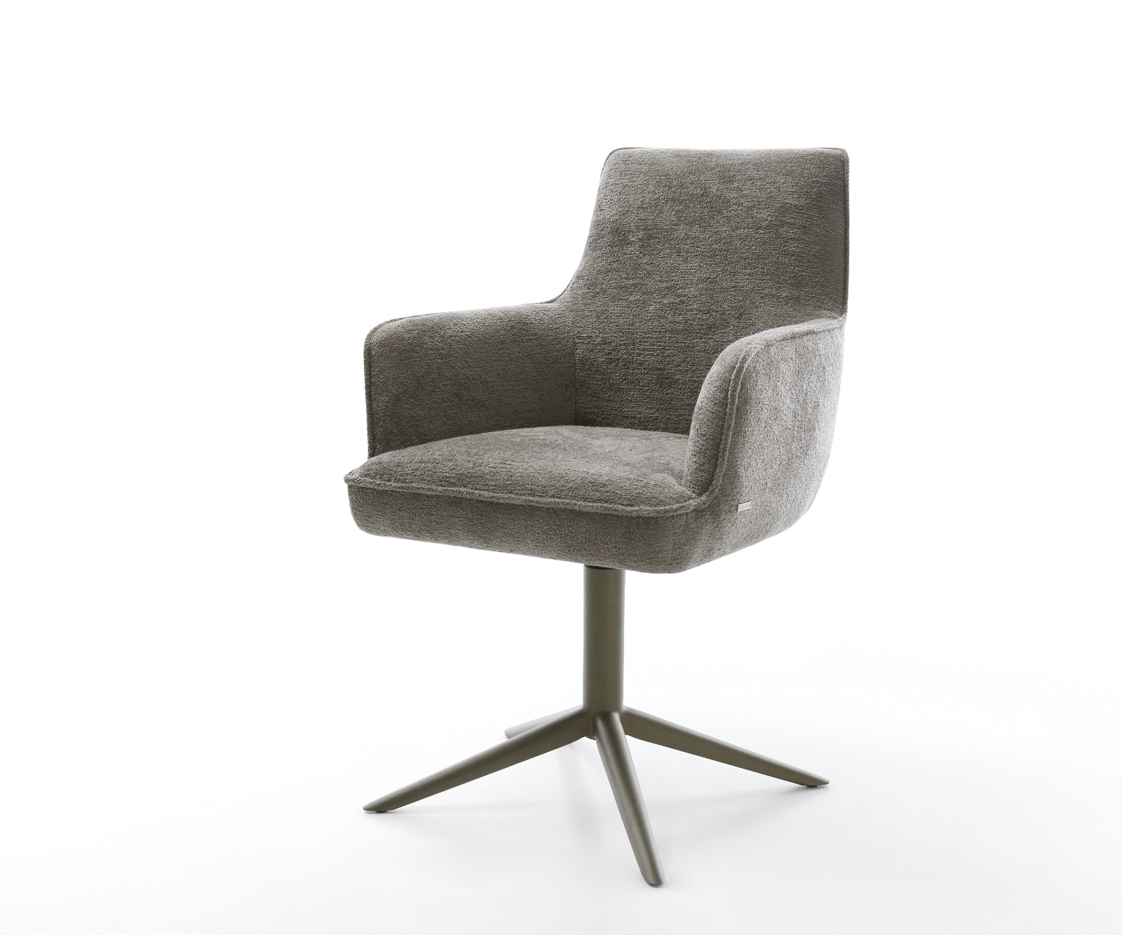 DELIFE Drehstuhl Heira-Flex mit Armlehnen Bouclé Soft Schlamm Fußkreuz Effektfinish Titan 360° drehbar Wippfunktion Taschenfederkern, Esszimmerstühle Image