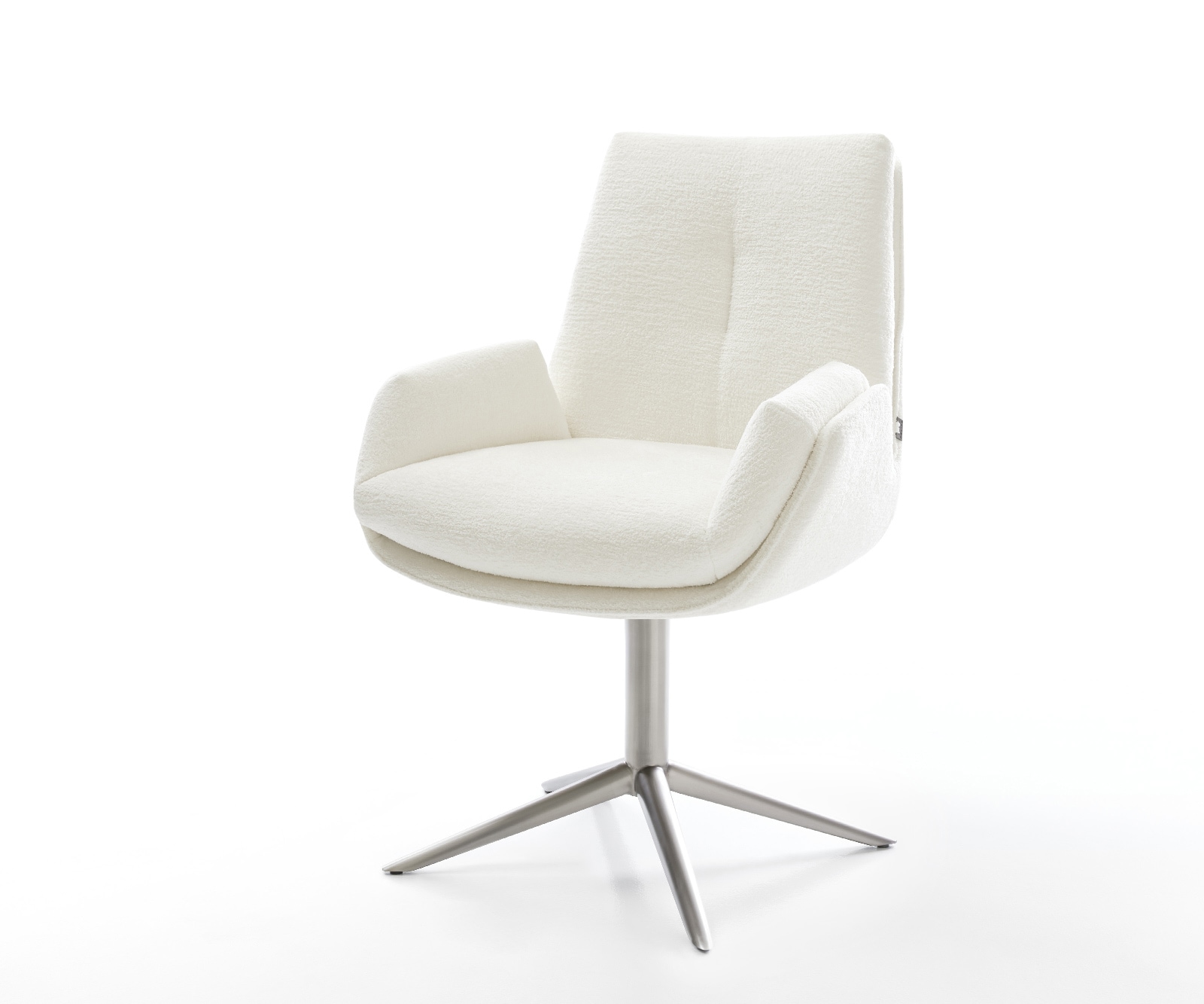 DELIFE Drehstuhl Clea-Flex Bouclé Soft Beige Fußkreuz Edelstahl 360° drehbar Wippfunktion, Esszimmerstühle Image