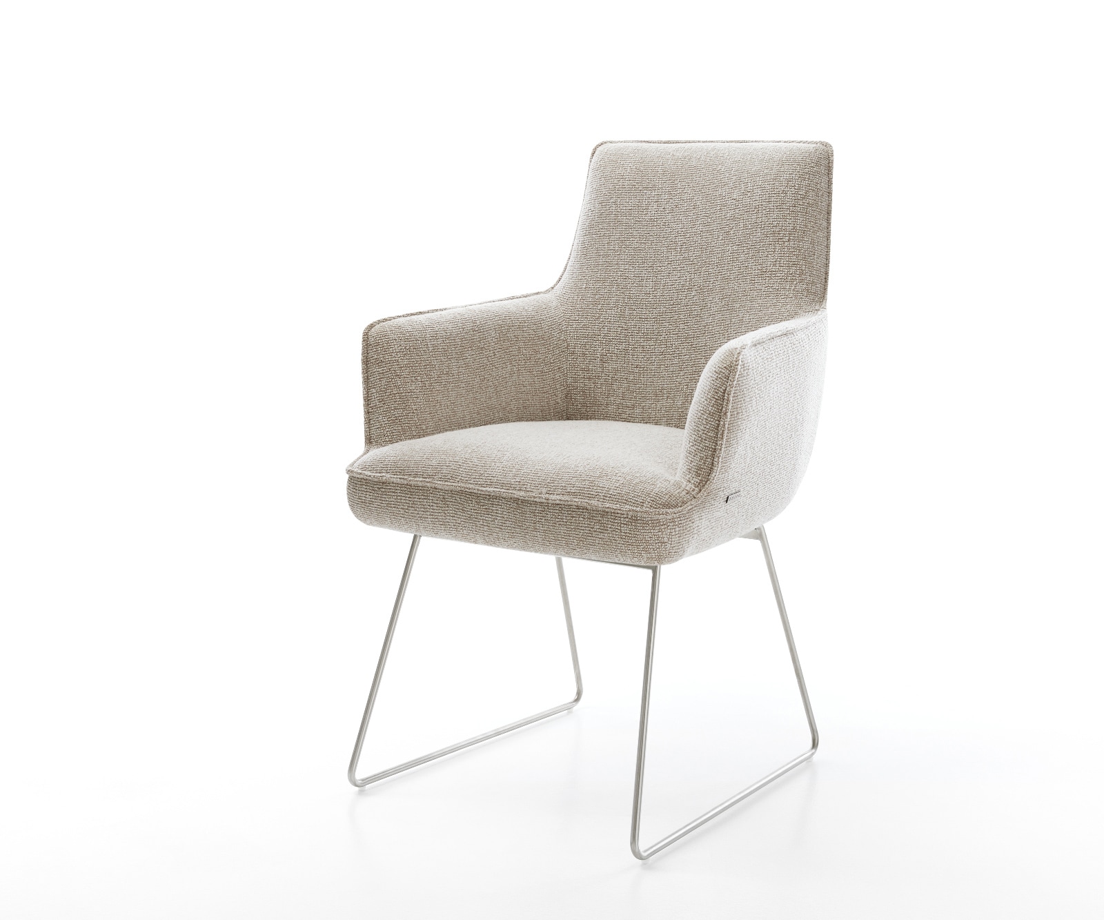 DELIFE Esszimmerstuhl Heira-Flex mit Armlehnen Webstoff Soft Beige Kufengestell Edelstahl Taschenfederkern, Esszimmerstühle Image