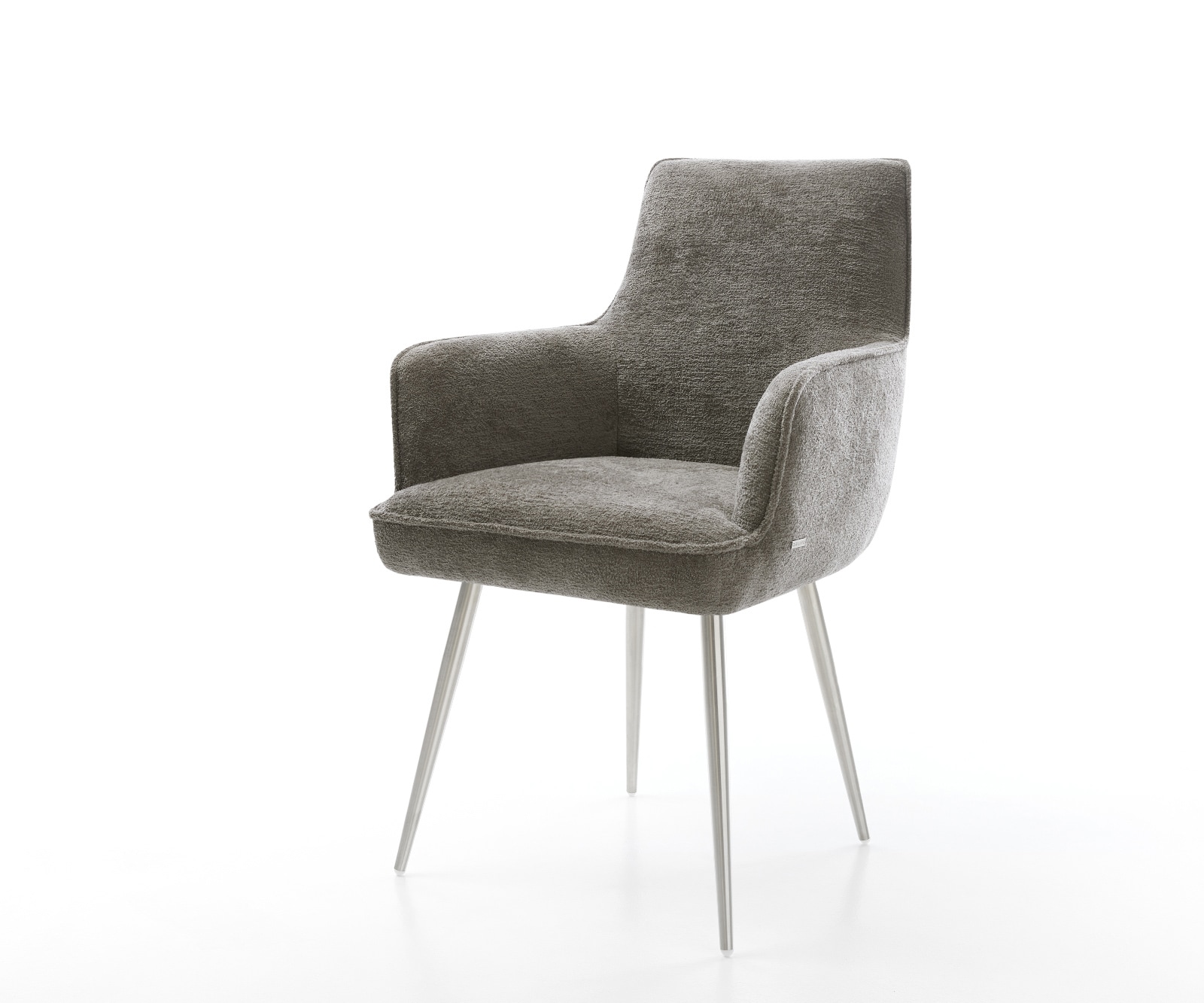 DELIFE Esszimmerstuhl Heira-Flex mit Armlehnen Bouclé Soft Schlamm 4-Fuß konisch Edelstahl Taschenfederkern, Esszimmerstühle Image