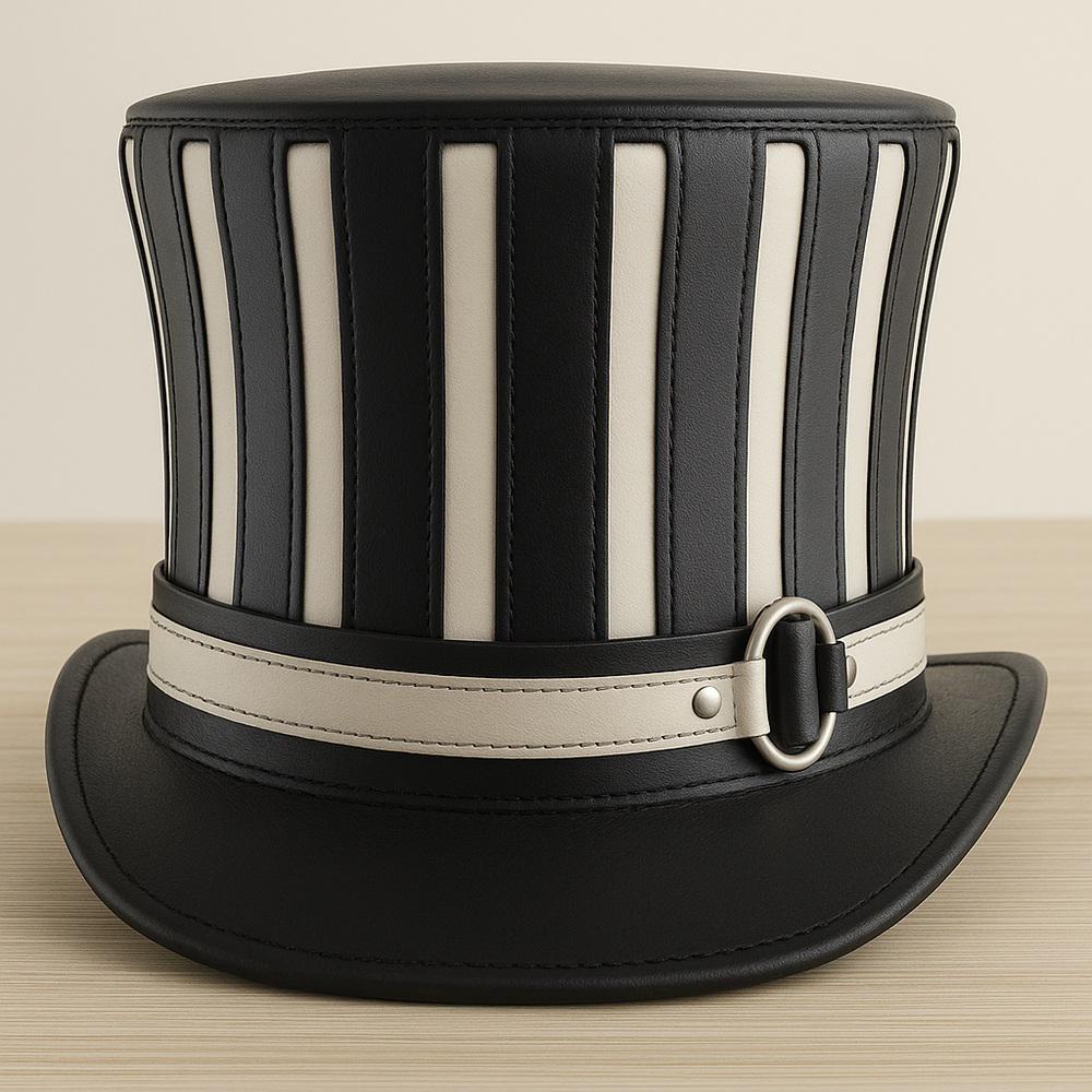 Cappello a cilindro in stile steampunk fatto a mano in pelle nera e avorio / Cappello in stile gotico vittoriano