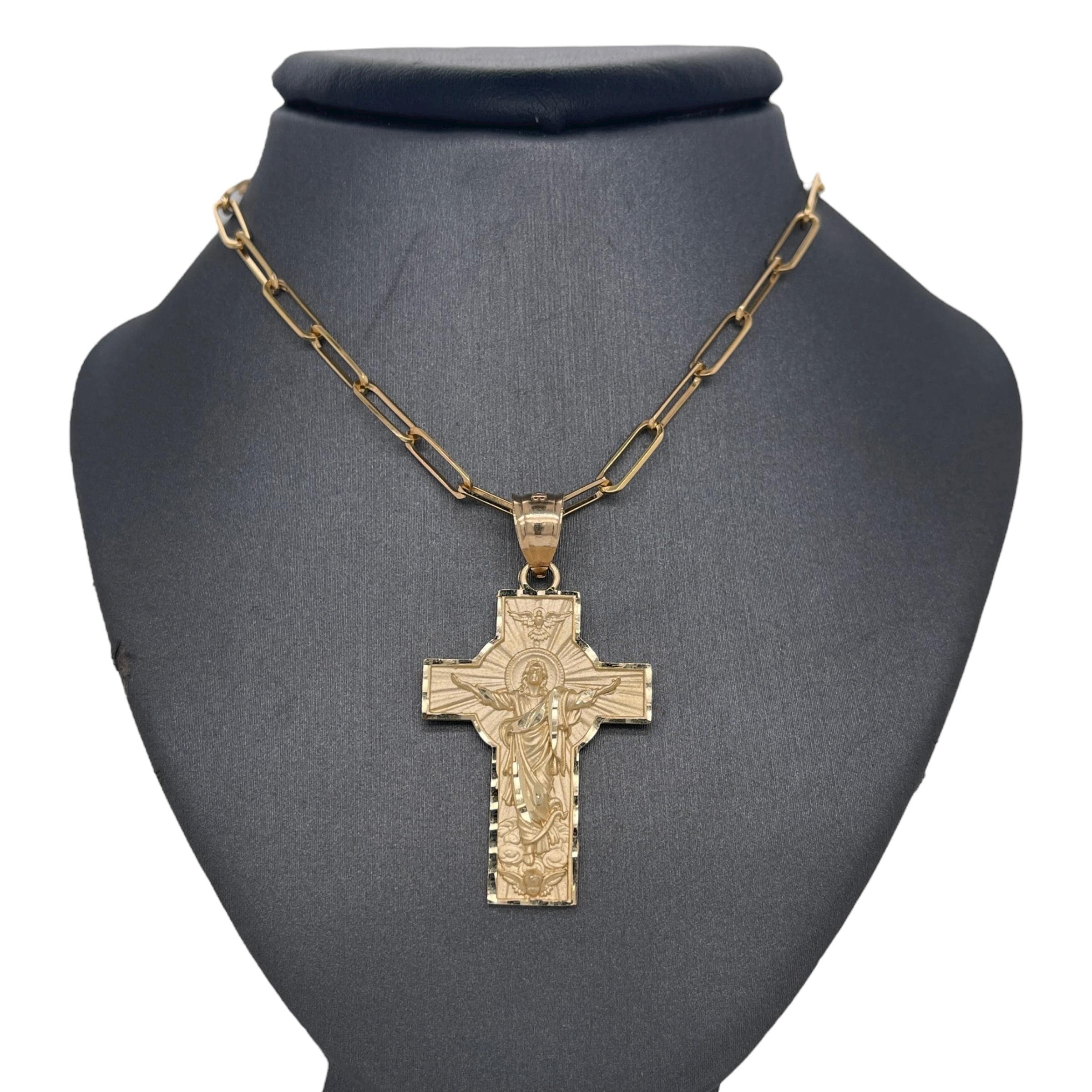 Ciondolo con crocifisso dell'Ascensione di Gesù in oro giallo 14 carati, ciondolo a croce, ciondolo in oro giallo, ciondolo con crocifisso, ciondolo r
