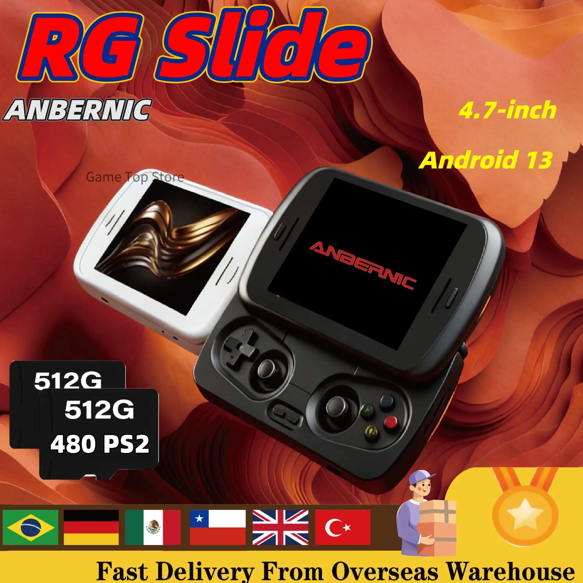 ANBERNIC RG Slide Consoles de jeux vidéo 4.7 ''120Hz écran tactile Console de jeu vidéo portable processeur Unisoc Android OS PSP PS2