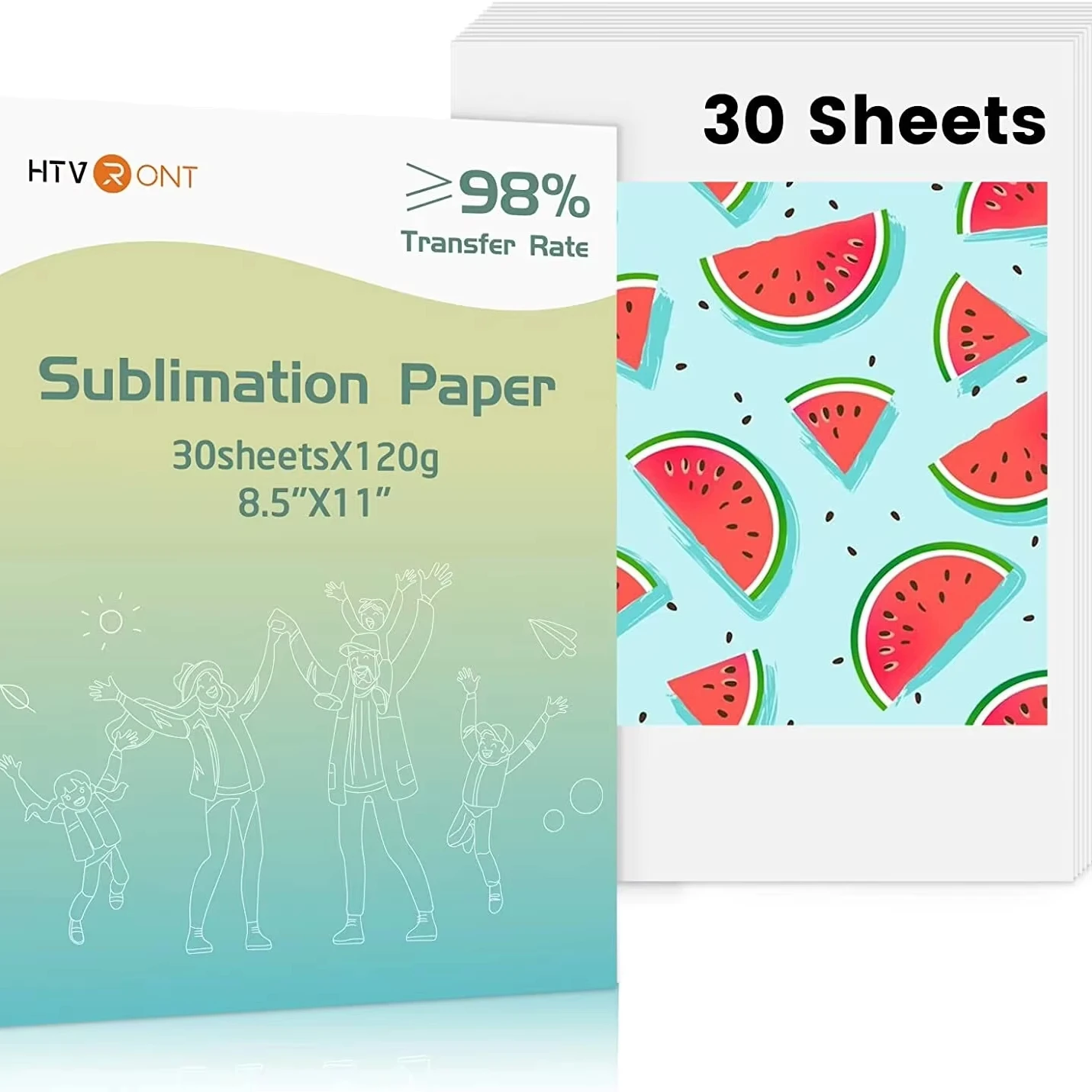 HTVRONT papier de sublimation 8.5x11 pouces 30/150 feuilles papier de sublimation Compatible avec imprimante à jet d'encre 120 g/m2 pour tasses T-shirts