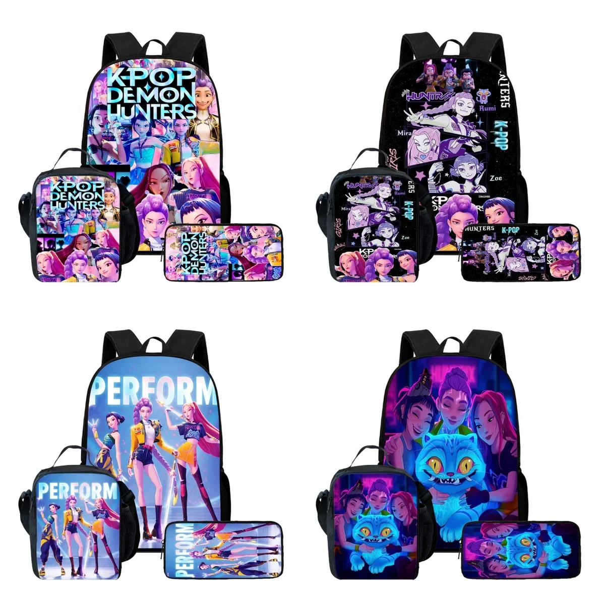 Dessin animé k-pop d-e-mon hu-nte-rs sac à dos d'école pour enfant avec sacs à déjeuner sacs à crayons pour, sacs d'école légers pour enfants