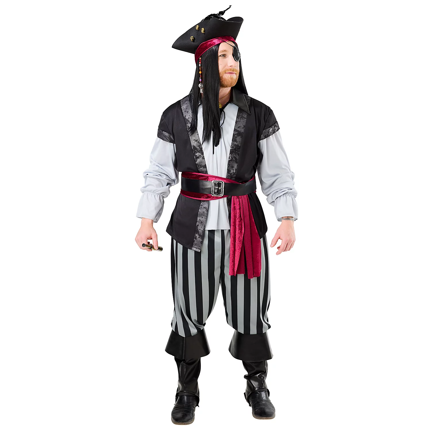 Kostüm Pirat, bordeaux/schwarz/grau Image