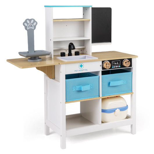 Costway Play Doctor's Office Wood Medical Center Toy Set with Blackboard-White