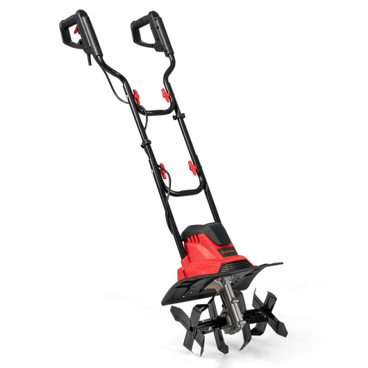 Costway 10 Amp Powerful Corded Electric Tiller Cultivator with Safety Lock-Red