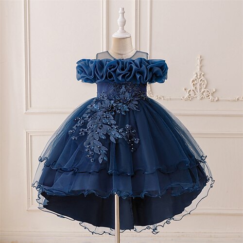 Kinder Mädchen Kleid Partykleid Einfarbig Ärmellos Formell Leistung Besonderer Anlass Netz Mode Täglich Prinzessin Polyester Asymmetrisch Partykleid Schwingkleid Tüllkleid Sommer Frühling Ab 4 Jahren Image