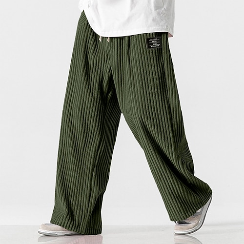 Herren Jogginghose Jogginghose mit weitem Bein Hose Cordhose Baggy-Hosen Kordelzug Elastischer Bund Einfarbig Komfort Volle Länge Lässig Täglich Outdoor Mode Ethno-Stil Schwarz Marineblau Unelastisch Image