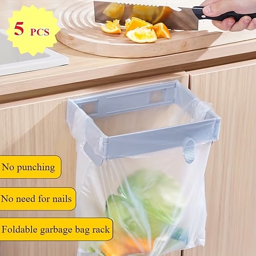 5er-Pack faltbare, multifunktionale Mülleimer mit Wandhalterung für Plastikbeutel, geeignet für Küche und Bad, kein Bohren erforderlich Image