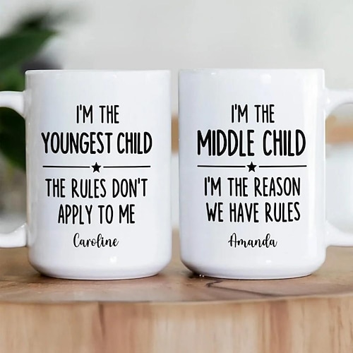 Personalisierte Geschenktasse für ältere Kinder, individueller Name, Keramik-Kaffeebecher, wer die Regeln macht, 325 ml, weiß, Geburtstag, Weihnachten, Familienhumor-Kaffeebecher Image
