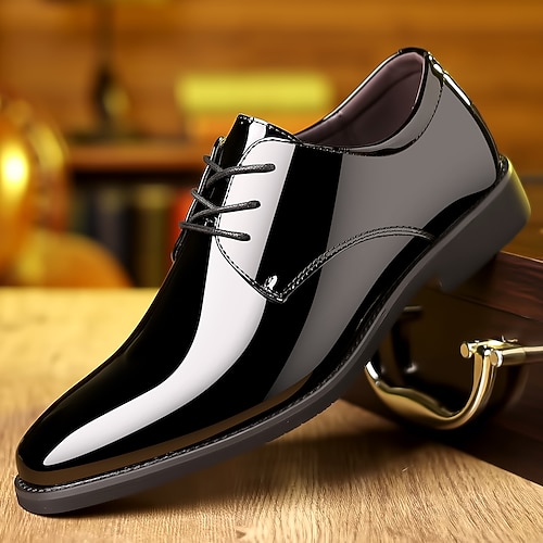 Herren Oxfords Spaziergang Lässig Lackleder Bequem Rutschfest Schnürung Schwarz Sommer Frühling Herbst Image