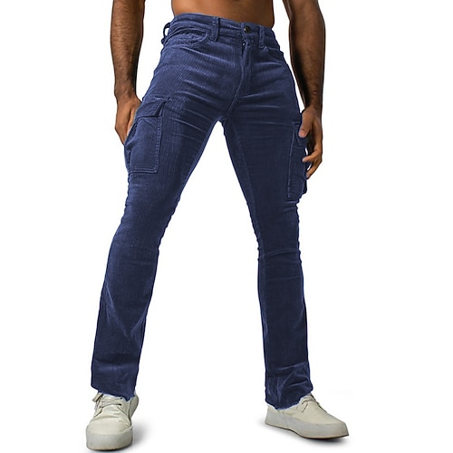 Herren Cargo-Hosen Cargohose Cordhose Freizeithose Tasche Einfach Komfort Weich Volle Länge Outdoor Täglich Streetwear Urlaub Mode Weiß Wein Mikroelastisch Image