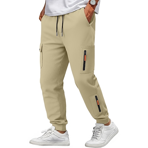Herren Cargo-Hosen Jogginghose Hose Taktische Hose Kordelzug Elastischer Bund Einfach Komfort Volle Länge Sport im Freien Lässig Täglich Urlaub Mode Schwarz Weiß Mikroelastisch Image