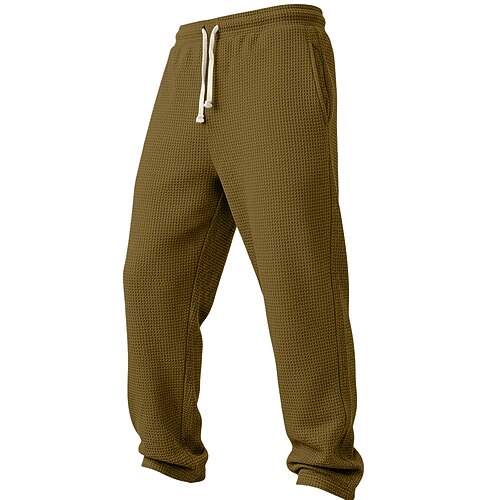 Herren Waffel Jogginghose Hose Gerade geschnittene Sweatpants Waffelhose Kordelzug Elastischer Bund Einfach Atmungsaktiv Volle Länge Outdoor Lässig Täglich Urlaub Klassicher Stil Schwarz Weiß Image