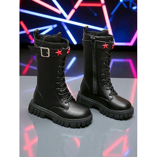 Kinderschuhe im Stil koreanischer Popstars – weiße Kunstlederstiefel mit Sternschnalle, trendig und bequem, ideal für Freizeit, Partys und Modeveranstaltungen Image