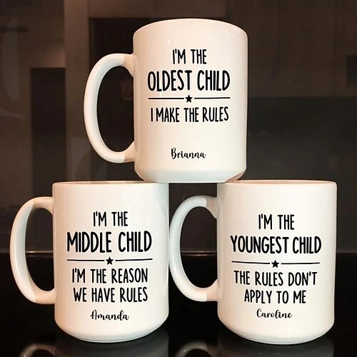 Personalisierte Geschenktasse für Kinder, individueller Name, Keramik-Kaffeebecher, „Wer macht die Regeln?", 325 ml, weiß, Geburtstag, Weihnachten, Familienhumor Image