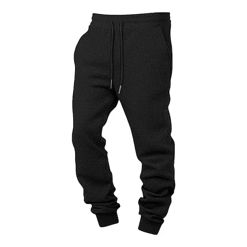 Herren Waffel Jogginghose Hose Freizeithose Waffelhose Kordelzug Einfarbig Komfort Volle Länge Outdoor Täglich Streetwear Urlaub Mode Blau Schwarz Mikroelastisch Image