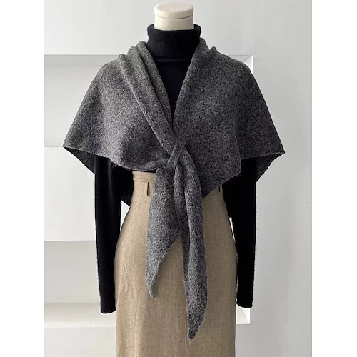 Strickschal aus Wollmischung, dreieckig, kuschelig, warm, einfarbig, ideal für den Winter, zum Halswärmen, für Outdoor-Aktivitäten, Reisen, Büro, als Schulterbedeckung und bequeme Schicht. Image