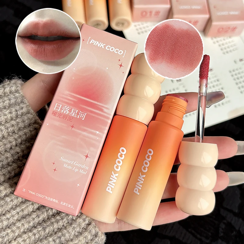 PINK COCO Sunset Galaxy Lip Glaze Matte Matte Velvet Lip Mud Low-Saturation Tone Herbst und Winter Matte Lip Glaze Image