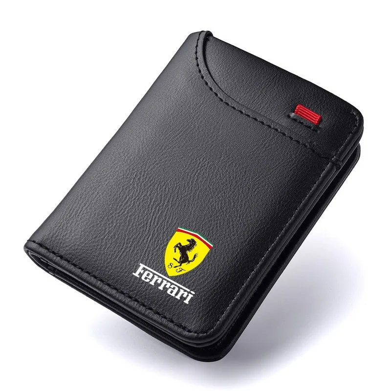 Mini porte-monnaie en cuir pour cartes de crédit, emblème de voiture, portefeuille souple, petit portefeuille Portable pour Ferrari Roma Spider SF90 Competizione LaFerrari