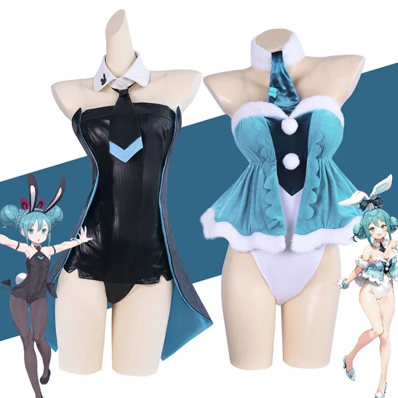Miku Schwarz Weiß Bunny Girl Cosplay Kostüm Perücke Schuhe Frauen Mädchen Sexy Overalls Mit Kaninchen Ohr Stirnband Party Anzüge 2025