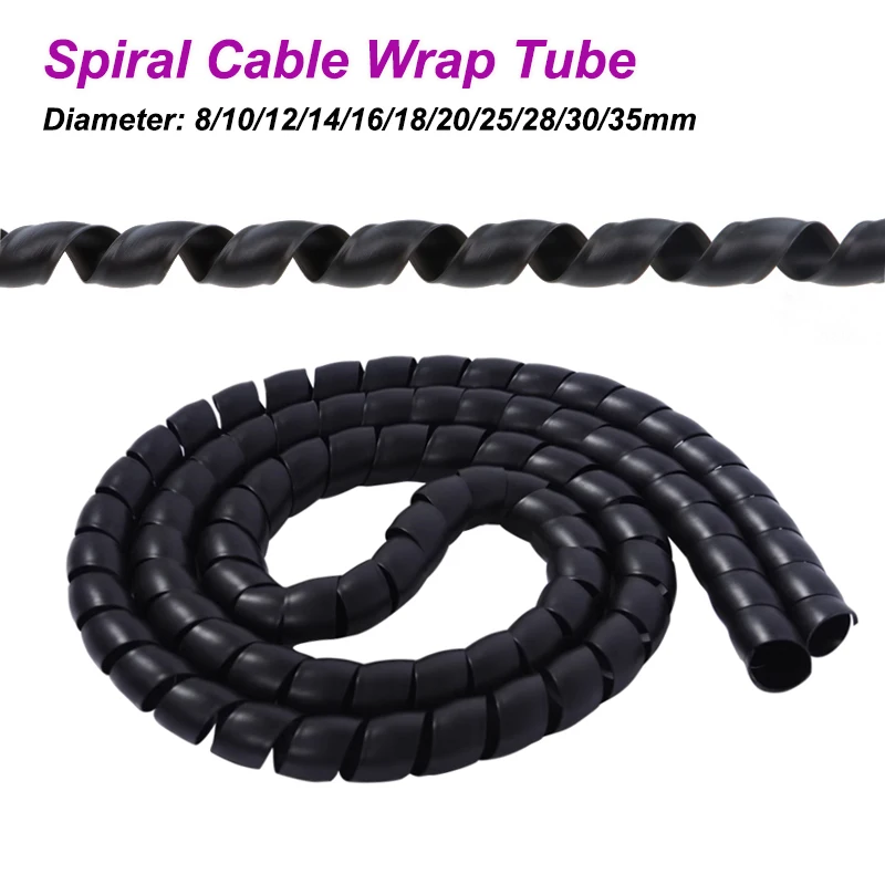Schwarzes Spiralwickelrohr, 8/10/12/14/16/18/20/25/28/35 mm, Kabelhärte, Kabelschutzhülle, Drahtleitung, Organizer, Wickelrohr Image