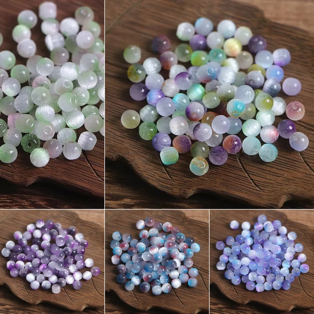 6mm doppelte Farbe Cat Eye gebürstete Glasperlen handgemachte DIY Perle lose Perlen Armband Halskette Schmuck Image