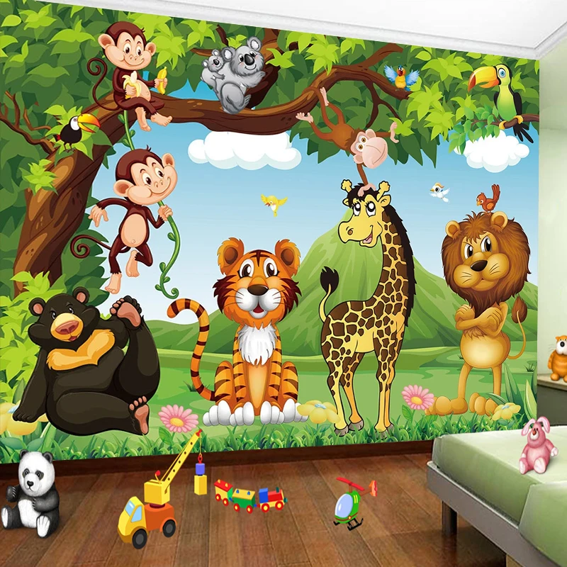 Benutzerdefinierte 3D Fototapete für Kinderzimmer Cartoon Tier Tiger Löwe Poster Kinderzimmer Schlafzimmer Wanddekoration Wandbild Tapete