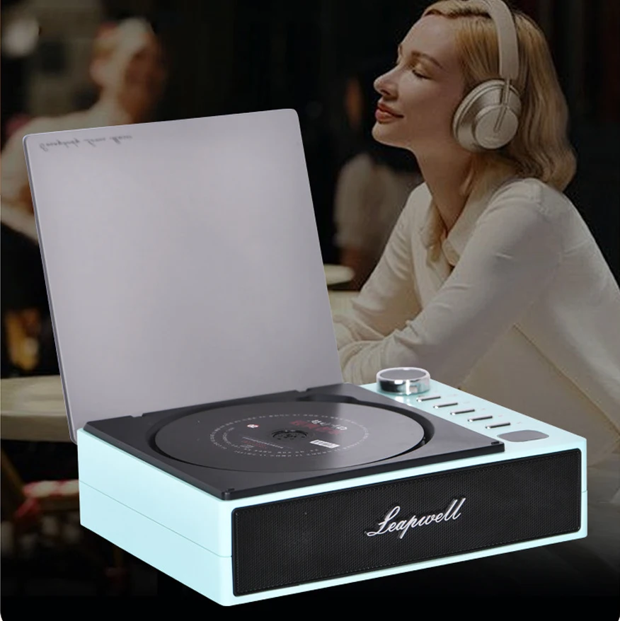 CD201 Plattenspieler, kompakt, wiederaufladbar, Hifi-Retro, tragbarer CD-Player mit Lautsprechern/FM-Radio/MP3/USB Image