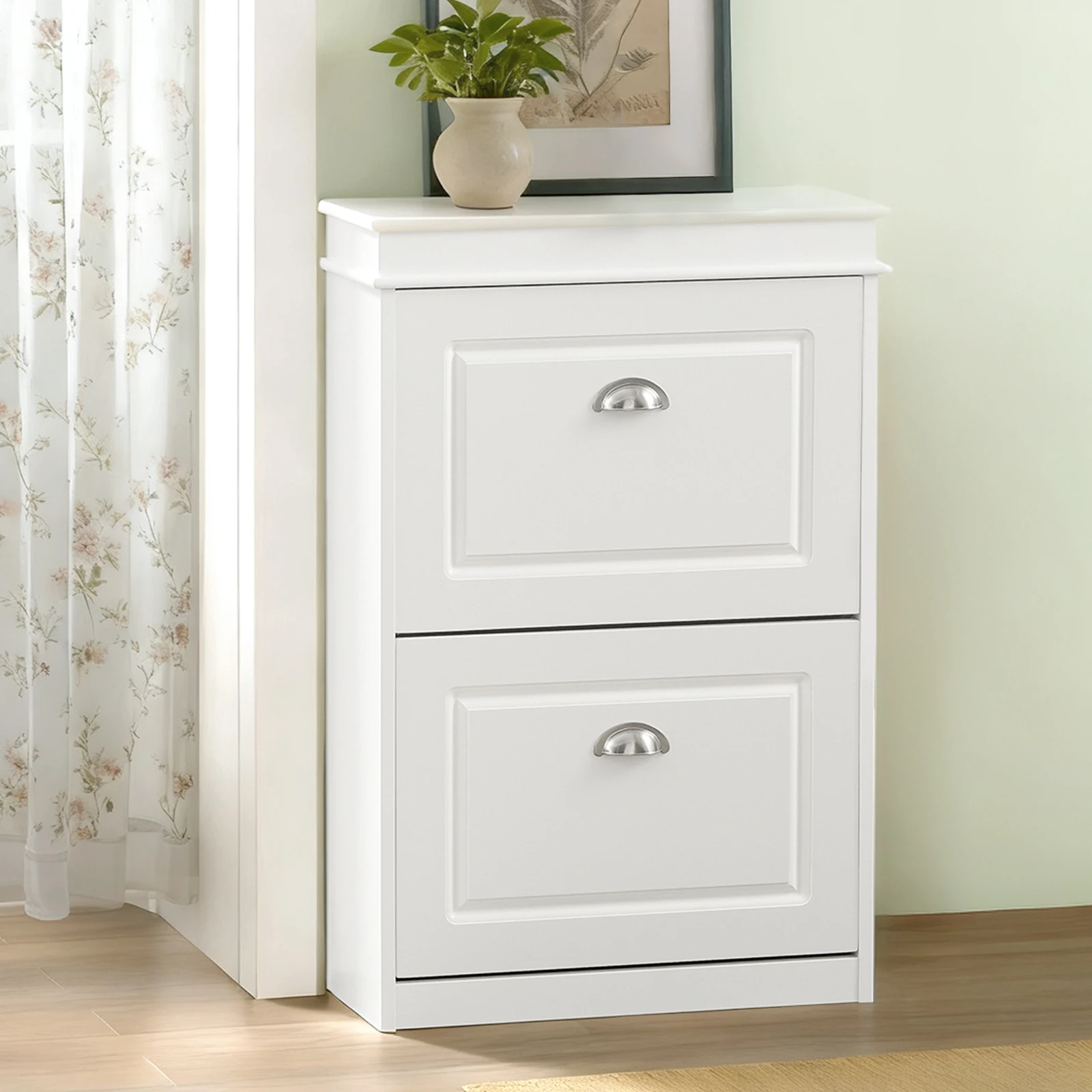 SoBuy FSR78 Schuhkipper Schuhschrank mit 2 Klappen Schuhregal mit 4 Ablageflächen Schuhkommode Schuhablage 54x82x24cm