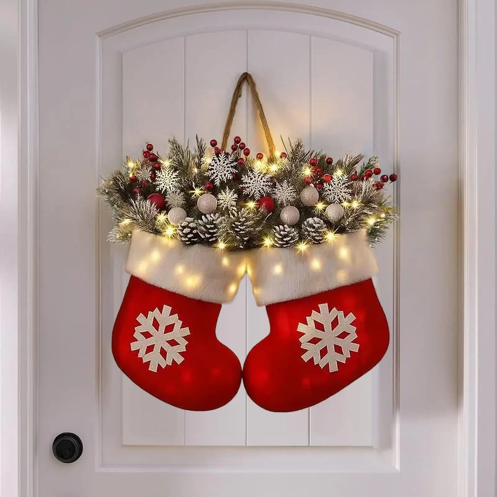 2025, Weihnachtsgirlande, handschuhförmig, simulierter Blumenkranz mit Licht, Wand, Tür, hängende Dekoration, Weihnachten, Navidad, Partyzubehör Image