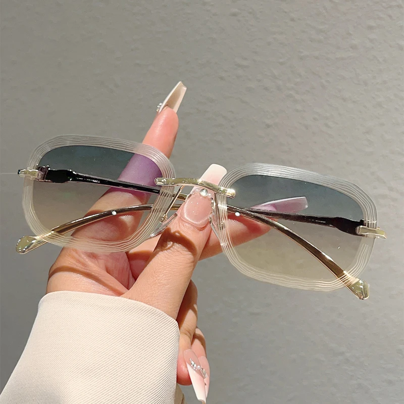 KAMMPT Modische rechteckige Sonnenbrille, 2025, neue Bonbonfarben, Rand, Farbverlauf, Dekor, Schattierungen, Damen, trendiges Markendesign, lässige Sonnenbrille Image
