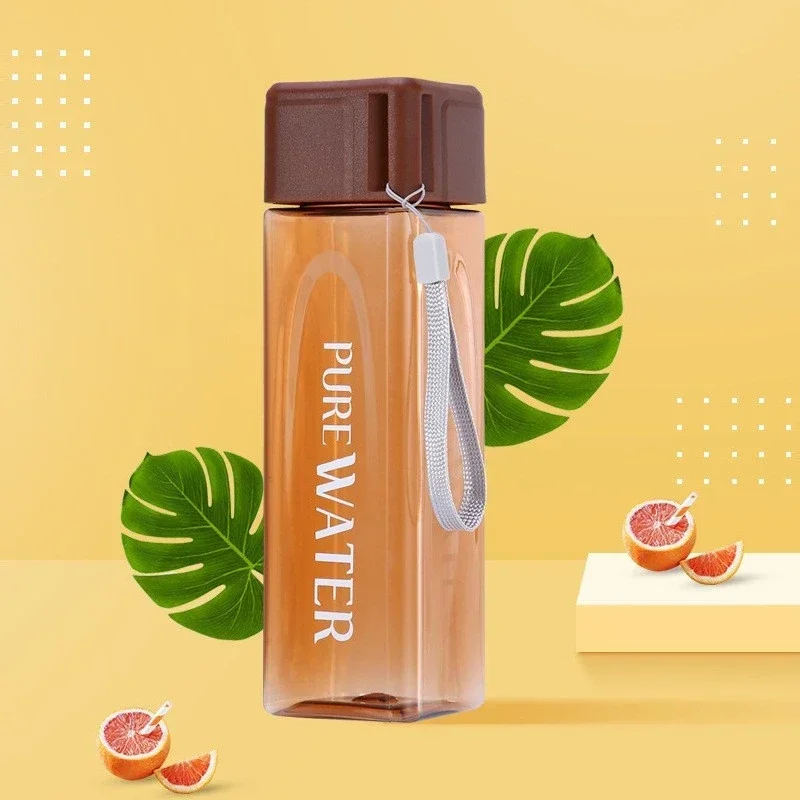 Einfache Quadratische Wasserflasche Tragbare Kunststoff Sport Wasserflaschen Candy Farbe Auslaufsicher Gym Haushalt Schule Outdoor Drink Image