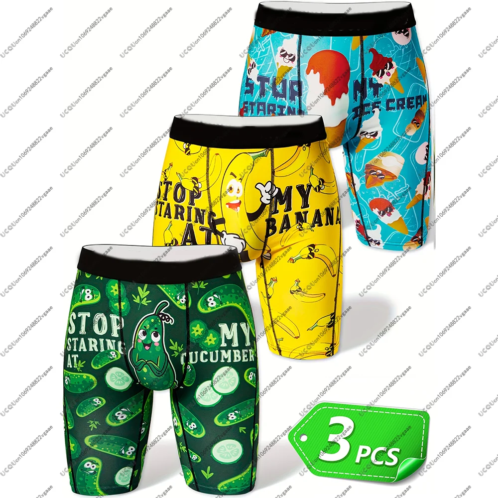 3 stücke Männer Sport Unterwäsche 3 stücke Strand Set Atmungsaktive Shorts Valentinstag Geschenk Freund Banana Eis Elastische boxer Briefs Image