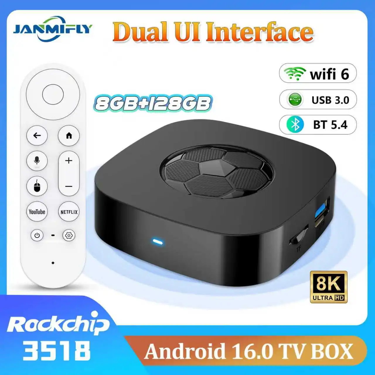 2025 T1 Ultra Android 16 Rockchip RK3518 Smart TV Stick Dual-System UI Schnittstelle 8 GB + 128 GB Wifi 6 TV Stick Media Player Image