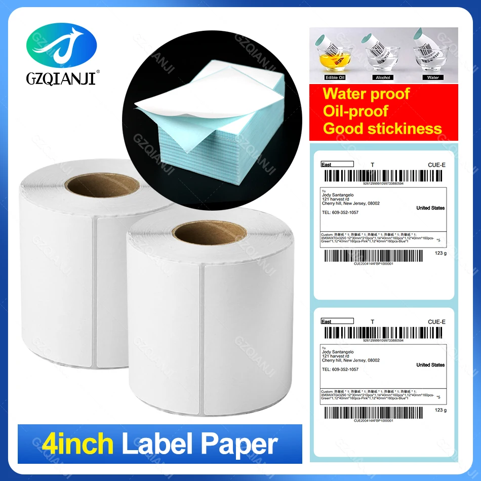4 Zoll Thermoetiketten Papieraufkleber Versand Barcode Kleberolle Weiß 100 * 100 mm 100 * 150 mm Ständerhalter für Etikettendrucker Image
