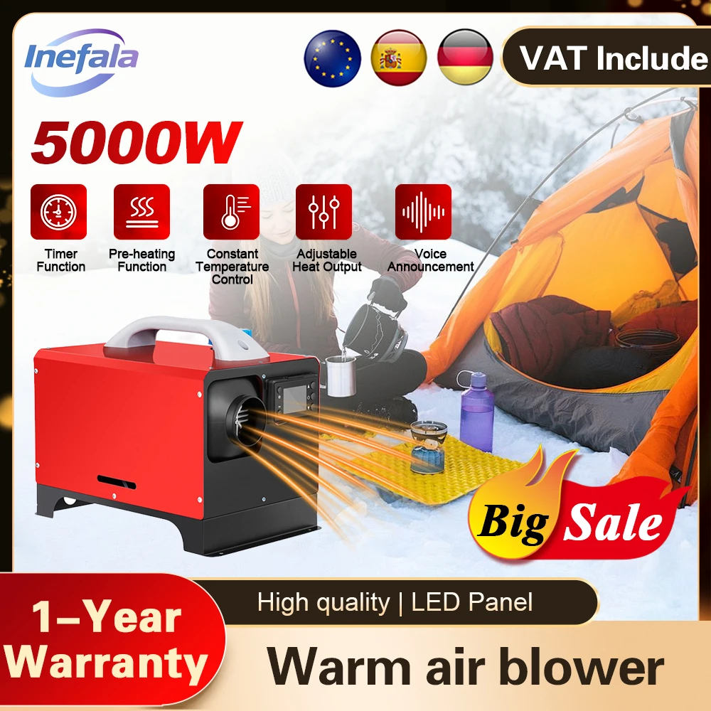 Inefala 5000W chauffage à Air Diesel 12V chauffage Diesel chauffage rapide chauffage de stationnement Diesel avec LCD noir et chauffage de voiture télécommandé