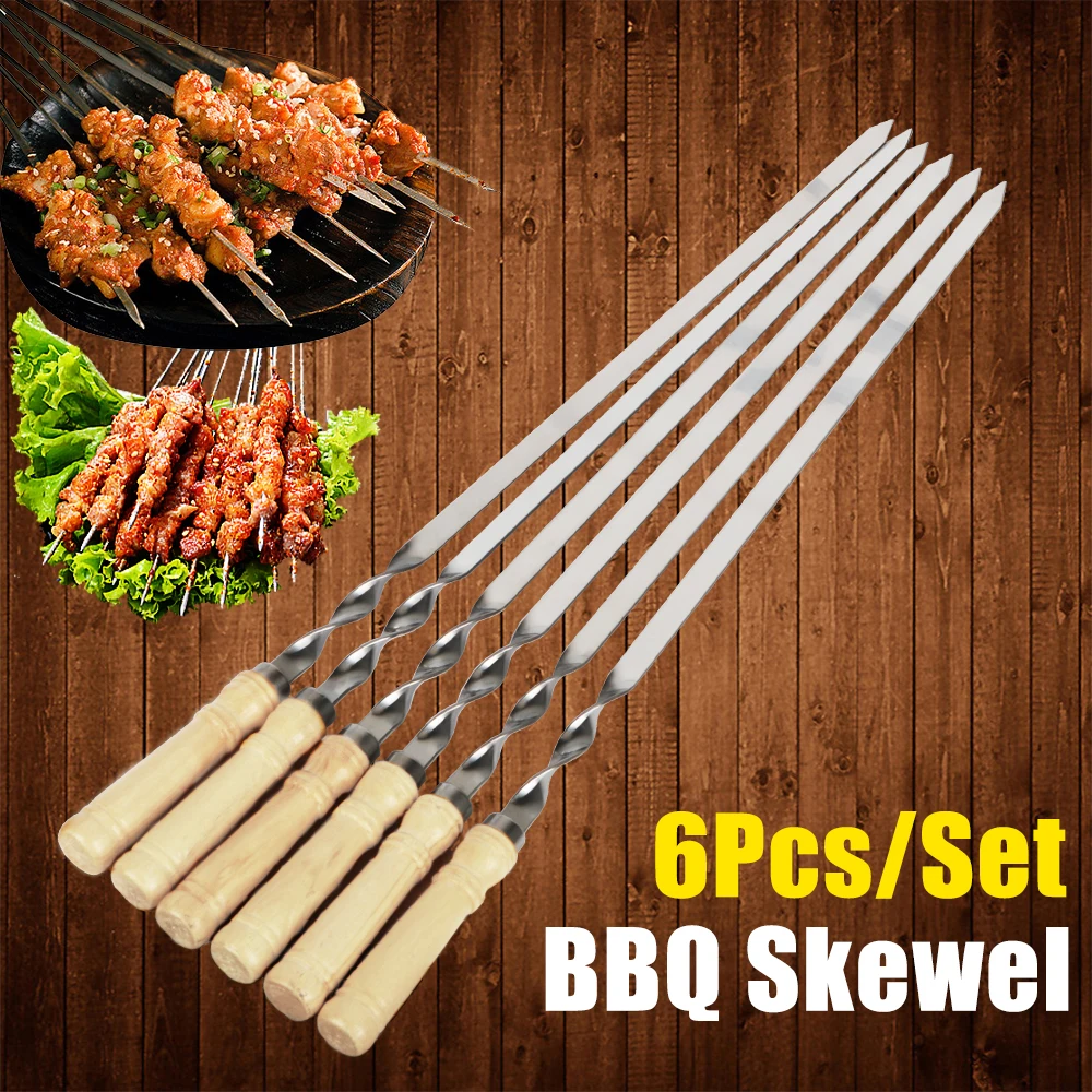 Holz-BBQ-Gabel, Edelstahl, für den Außenbereich, Grillnadel, 55 cm, 21,65 Zoll, Barbecue-Grillstab, langer Griff, Schasch, Kebab, Grillspieße Image