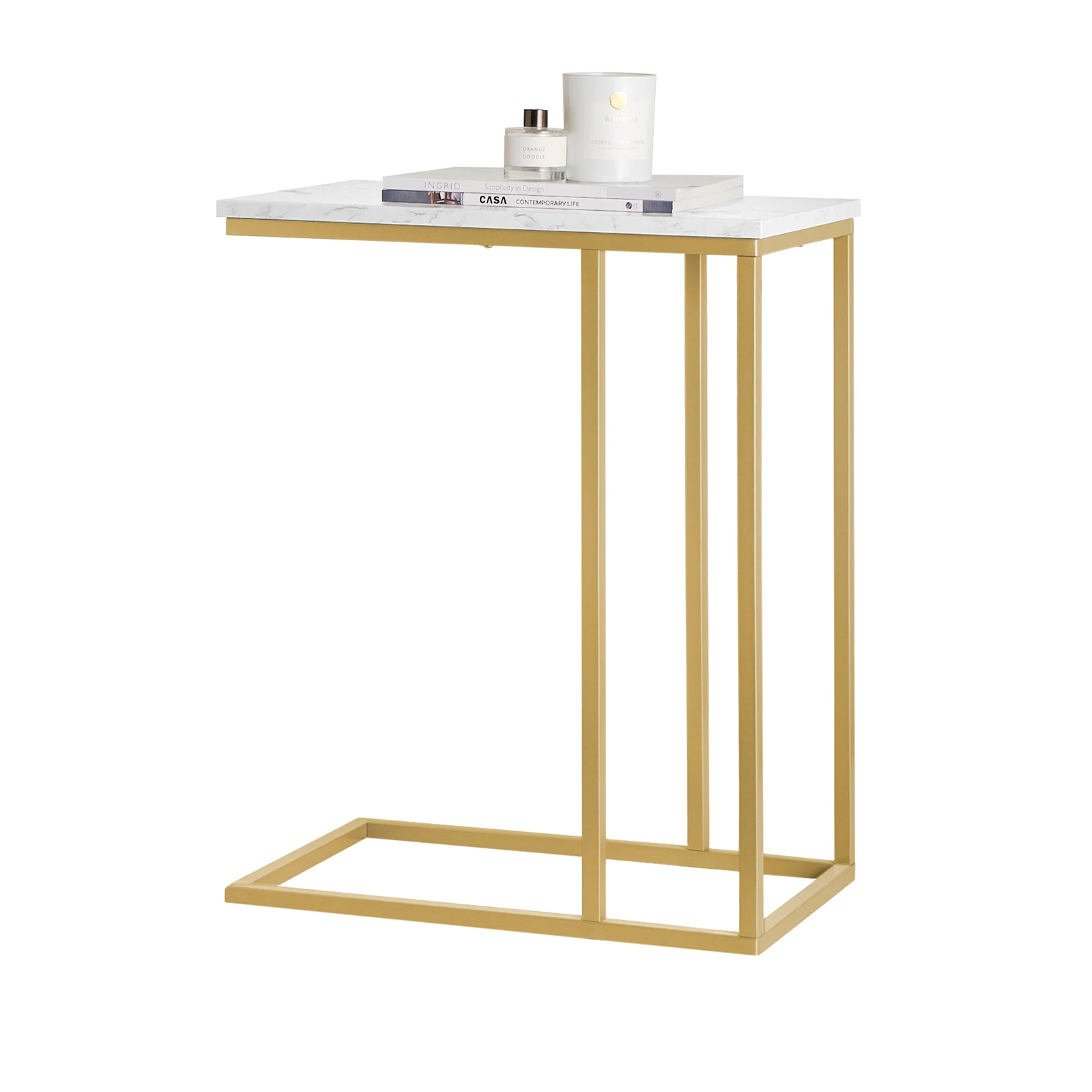 SoBuy FBT87-G Beistelltisch Sofatisch Kaffeetisch Laptoptisch Betttisch Pflegetisch mit goldenem BHT ca. 48x62x30cm Image