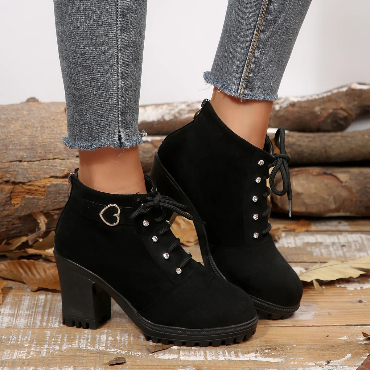 2025 frauen Winter Schuhe Mit Hohen Absätzen Kreuz Straps Outdoor Kurze Stiefel Bequeme Stiefeletten Warme Plus Größe Zapatos De Mujer